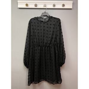 SHEIN Black Swiss Dot Long Sleeve Midi Dress